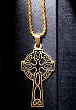 Gold Celtic Cross Necklace Pendant Stainless Steel FC Knot Irish Nordic Viking