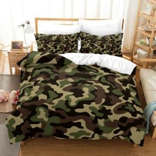 Quilt Duvet Cover Pillowcase Single Double Combat Army Camouflage Bedding Set BH