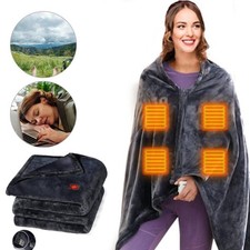 USB Electric Heated Throw Blanket Warm Poncho Wrap Blanket Portable Shawl Gray