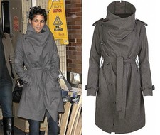 Allsaints Women’s Nahara Grey Wool Rich Trench Coat Funnel Asymmetric Size 12