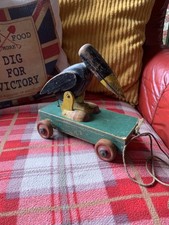 Vintage 1950s Wooden Pull Toy Woodpecker Brio Sweden