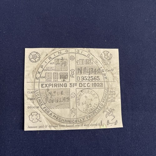 Old tax disc vintage - vintage, 1922