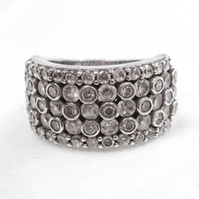 Vtg TOVA Diamonique 925 CZ Wide Band Ring Sterling Silver Y2K Keeper Style UK M