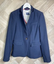 Ladies Joules Sierra Blazer Textured Navy Blue & Pink Trim Lined Smart Size UK 8