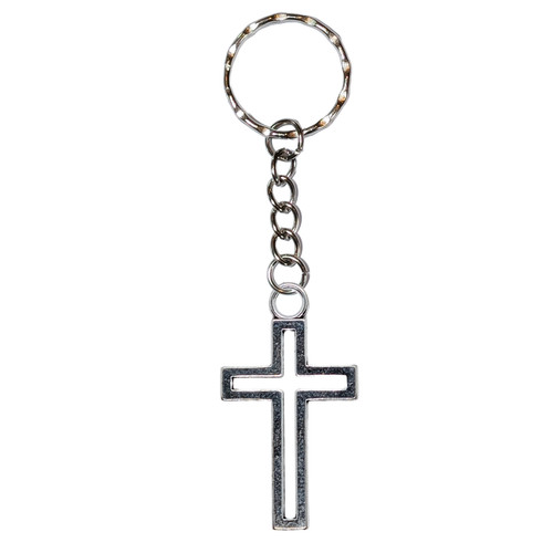 Silver crucifix keyring cross - keyring,