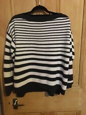 M&S Collection Navy & White Long Sleeve Boat Neck Sweater Jumper Size Large