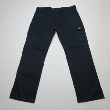 Dickies Mens Cargo Trousers Work Pants Black Straight Leg Flat Front Size 40x32