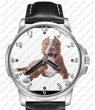I Love My Pit Bull Terrier Dog 2 Black Leather Strap Watch