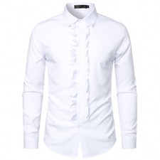 Men Top Shirt Ruffle Trim