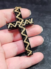 Large antique mourning cross Hand Decorated glass