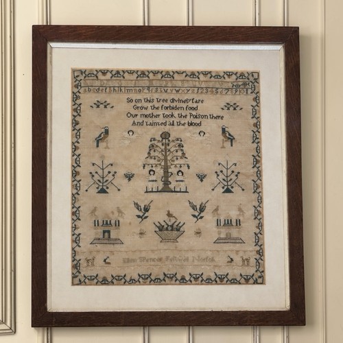 Antique needlework sampler - needlework,
