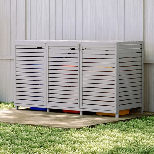 Wooden triple wheelie bin - wooden,