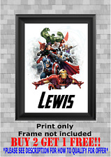 Personalised Marvel Avengers Superhero Group 1 Wall Poster Print  A5 A4 A3