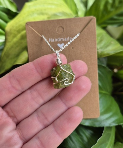 Raw peridot crystal pendant - crystal,