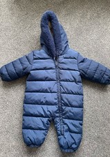 M&S Marks And Spencer Navy Blue Padded Pramsuit Coat Snowsuit 6-9 Months