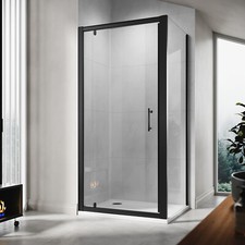 Black Frame Pivot Shower Enclosure Door With Side Panel 6mm Glass Screnn Cubicle