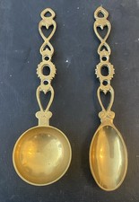 Two Antique Brass Love Spoons