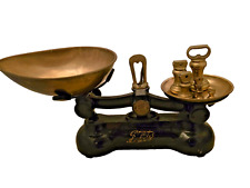 Vintage set of Boots brass scales with six brass weights