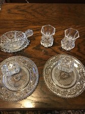 2 Of Each Glass Decoritve Plates Napkin Holders Sauce Jug On Plate & Little Vase