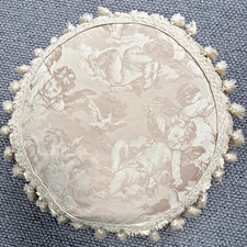 Exquisite Round Feather Filled Cushion in Laura Ashley Cherub Fabric w' Tassels