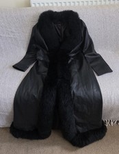 Black Leather Trench Coat Full Fur Trim Future Designs Spinney Penny Lane 70's