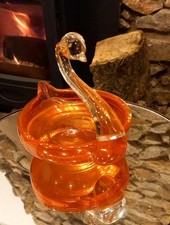 Tiffin Duncan & Miller 1950s Orange Glass Swan Vintage Large Sweet Nut Dish Bowl