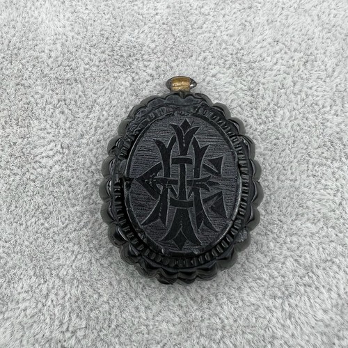 Victorian whitby jet monogram - victorian,