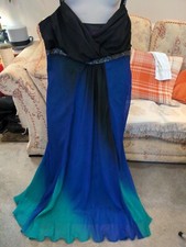 Debenhams Debut Long Blue/Green/Black Beaded Evening Dress - Size 16