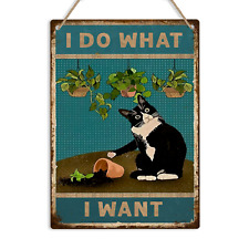 I Do What I Want Funny Black Cat Metal Sign Retro Tin Wall Plaque Cat Lover Gift