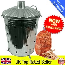 Metal Incinerator Garden Rubbish Burner Bin with kindling wood fire starter 90L