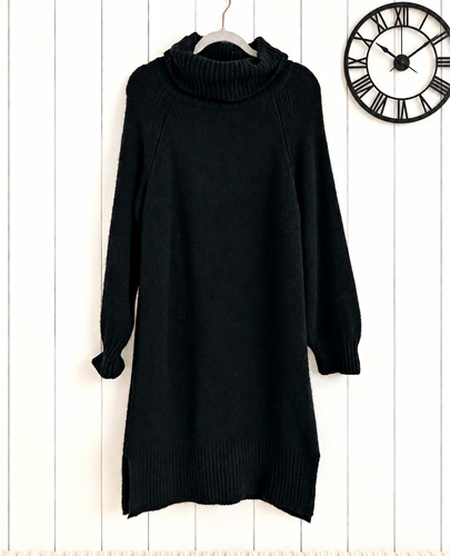 Black ribbed turtleneck - black,