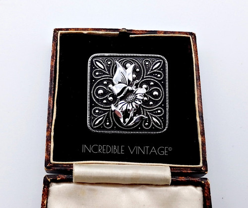 Vintage silver black enamel - silver,
