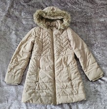 TU Winter Coat Girls 9-10 Years Beige / Stone Hooded Padded Fur Lined Warm (C7)
