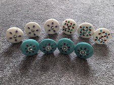 10 X Boho Style Ceramic 6cm Diameter Drawer Knobs - Blue/Green & White