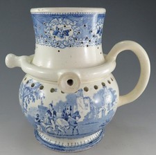 Antique Pottery Pearlware Blue Transfer Heron Fife Pottery Puzzle Jug 1840
