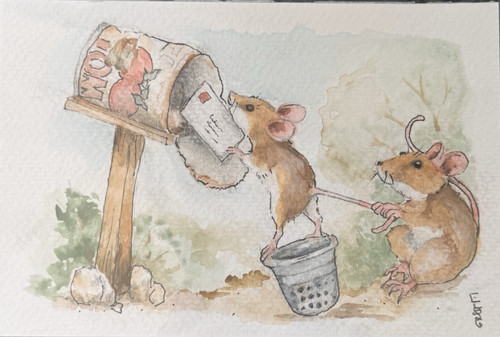 Ooak origional watercolor mice - origional,