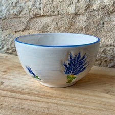 French Provence Café au Lait Bowl Lavender Relief Design Rustic Country Pottery