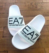 Emporio Armani White Debossed Logo Sliders UK 4 5 Pool Beach Gym Slippers Slides