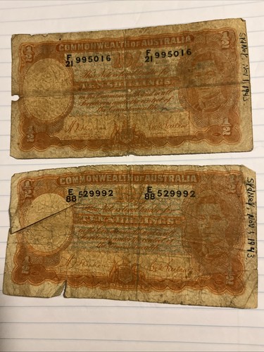 Ten shilling bank notes from - ten,