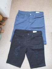 2 PAIRS MENS  STRETCH SLIM SHORTS NAVY/BLACK DENIM SIZE W32 PRIMARK