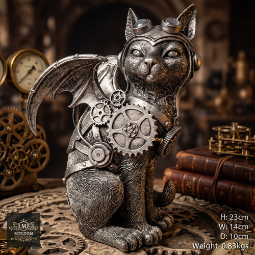 Steampunk cat sculpture wings - cat,
