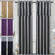 Crushed Velvet Band Curtains PAIR Eyelet Faux Silk Fully Lined Ring Top UK Sizes