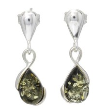 NATURAL BALTIC AMBER Jewellery STERLING SILVER 925 Green Earrings Droop Dangle