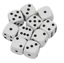 Pack of 8 dice.  White spotted dice - 16mm