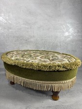 Vintage Sherborne Low Oval Footstool Dralon Velvet Fringed Tapestry Floral