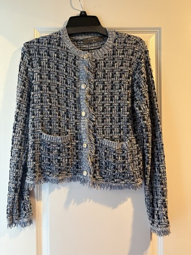 Blue tweed blazer jacket - blue,