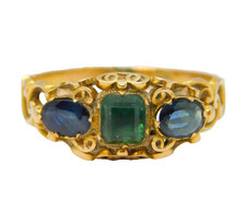 George III 18ct Yellow Gold, Emerald & Sapphire Dress Ring Antique c1800