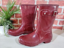 HUNTER WELLIES UK 7 US 9 DARK RED WOMENS ORIGINAL SHORT GLOSS WELLINGTON BOOTS
