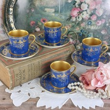Collingwood English Bone China Coffee Cups Saucers Cobalt Blue Gold Interior