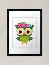 Green Owl Wearing Flowers